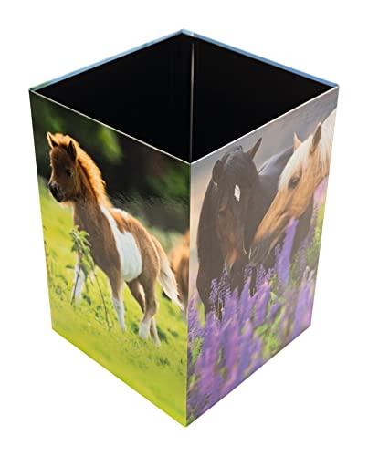 Image of HERMA 19741 Horses Waste Paper Bin 15 Litre Foldable Sturdy Cardboard Slim Trash Bin for Girls Boys Rectangular Waste Paper Bin for Nursery Bedroom Study Office