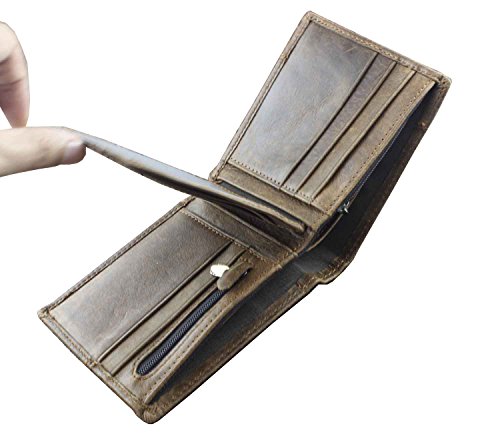 New Vintage Brown Leather Wallet With Chain Mens Bifold/Many Card Holder4