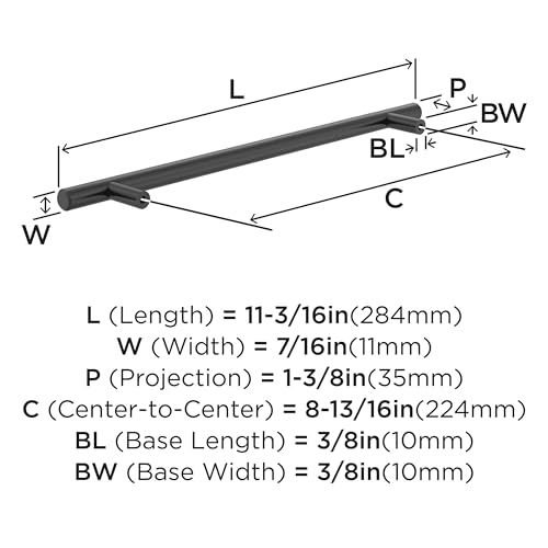 Image of Amerock 8-13 /16 inch Bar Pulls Black Bronze Drawer Pull | 8-13 /16 inch (224mm) Center-to-Center Mounting Distance and 11-3 /16 inch Overall Length, Durable Carbon Steel Cabinet Hardware