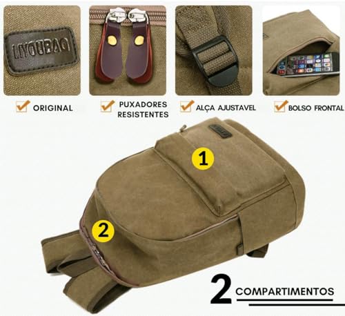 Mochila Masulina Feminina de Lona Viagens Acampamento com Espaço Interno Super Confortavel (Preto)