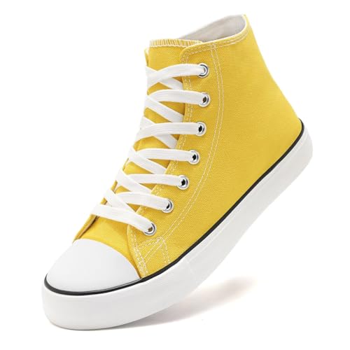 Women High Top Lace Up Casual Canvas Sneakers Comfortable Lightweight Classic Fashion Tennis Shoes Zapatillas Casual De Lona De Moda para Hombre Y Mujer Yellow