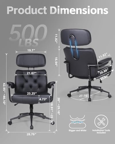 Mid Century Modern Home Office Desk Chair Comfy, Office Chair Big and Tall — view 2
