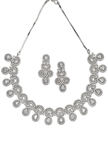 Image of Karatcart Silver Toned American Diamond Studded Jewellery Set for Women