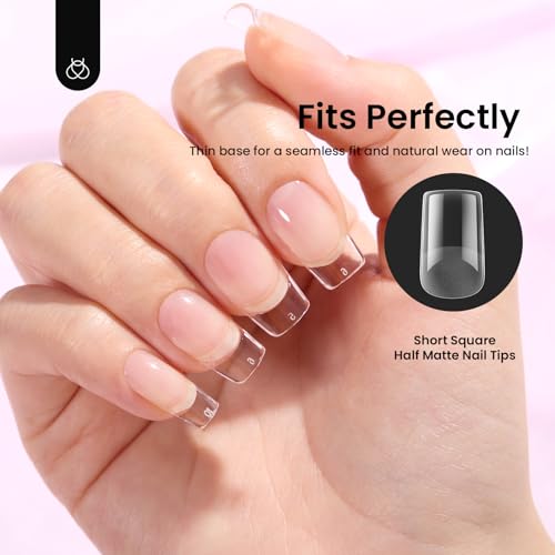 Image of Beetles Gel Nail Tips Etch-X, Square Short, 576Pcs 12 Sizes, Pre-Shaped Half Matte Full Cover Soft Acrylic False Nail Tips Easy DIY Press On Nail Extension Manicure Salon Gift for Women
