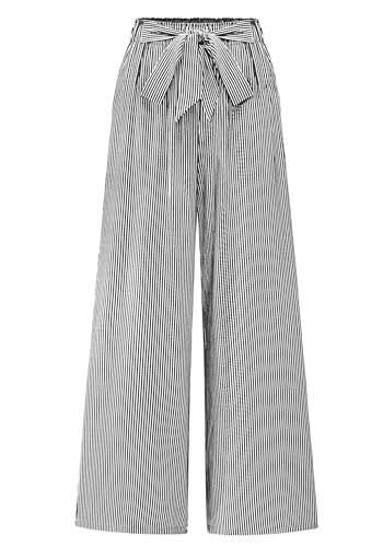 Image of BTFBM Pants for Women 2026 Spring Clothes Striped High Waist Tie Knot Dressy Casual Wide Leg Palazzo Work Trousers Pants