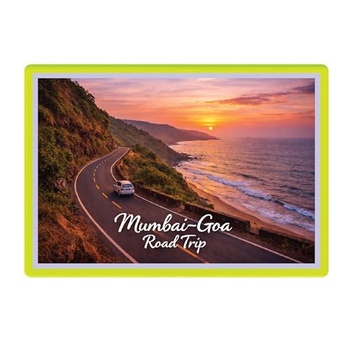 Image of Decorative Fridge Magnet with Glowing Border | Pack of 1 (Mumbai-Goa Road Trip, 3x2 inch - Fluorescent Border)