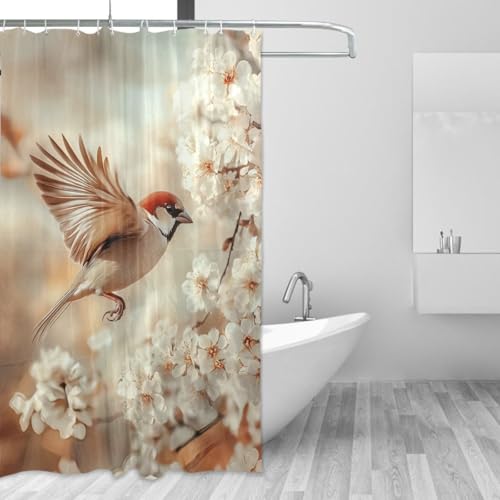 Nander Fabric Shower Curtain, Fade-Resistant Waterproof Bath Curtain for Master Bathroom, Guest Bathroom, 60 x 72 Inches,Bird Flower
