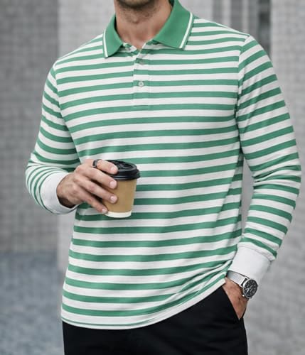 Image of Mack Jonney Men's Premium Striped Polo T-Shirt | Long Sleeve Cotton Blend | Casual & Smart Wear-M6721