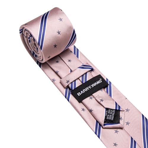 Image of Barry.Wang Silk Men Ties Formal Stripes Necktie and Tie Clip for Wedding Party Business Fashion Classic