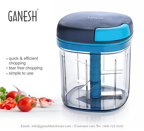Ganesh Multipurpose Plastic Vegetable Master Chopper with 5 Stainless Steel Blades Blades for Effortlessly Chopping Vegetables and Fruits for Your Kitchen, XL Large Jumbo Chopper (900 Ml)