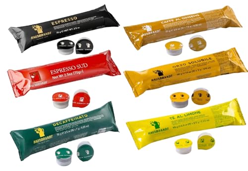 100 Capsule Mix Kit Degustazione Caffè + Solubili: 20 Espresso + 20 Espresso Sud + 20 Dek (Decaffeinato) + 20 Ginseng + 10 Orzo + 10 Tè Al Limone Hausbrandt per Macchine Guzzini e Bofrost Thè *