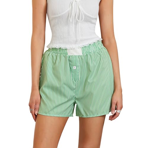 Image of Y2K Boxer Shorts for Womens Low Waist Plaid Lounge Shorts Elastic Cute Gingham Pajamas Bottoms