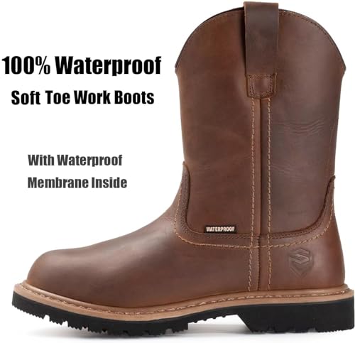 SUREWAY Mens 10 in Soft/Steel Toe Waterproof Wellington Boot,Heavy Duty Pull On Work Boots for Men,Full Grain Leather,Goodyear Welted,Superior Slip Resistant2