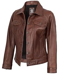 Frnando Trucker Cognac Leather Jacket Women