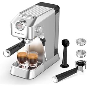 KitchenBoss Siebträgermaschine Espressomaschine Siebträger: Espresso mit Milchaufschäumer, Kaffeemaschine 15 Bar, mit 1.2L Wassertank
