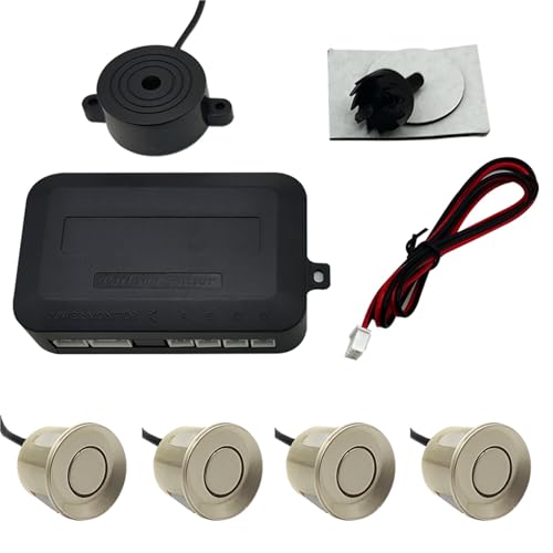 Aparcamiento asistido Kit Sensor Aparcamiento Coche 12V 22mm Universal Con 4 Zumbadores Radar De Marcha Atrás Alerta Sonora Sistemas Control Distancia Aparcamiento(Champagne Yellow)
