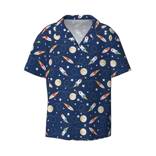 Chemise homme manches courtes imprimé fusée espace en coton léger été avec poche