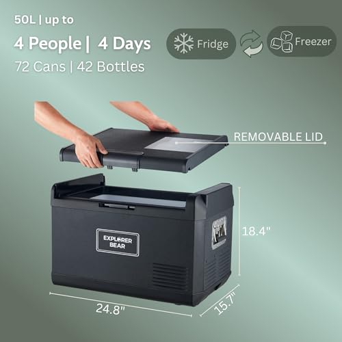 Image of Explorer Bear 12 Volt Refrigerator 12V Car Fridge 12 /24V DC 110-240V AC Portable Freezer Compressor Cooler 0℉-50℉ 3-Year Warranty for Truck Van RV SUV Boat Trailer Travel Road Trips Camping