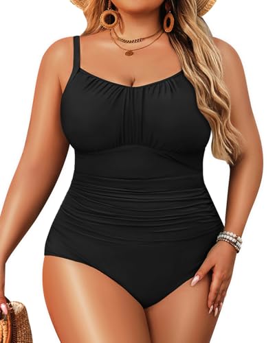 Aqua Eve Plus Size Swimsuit for Women Tummy Control One Piece Bathing Suit Vintage Swimwear Black 20W