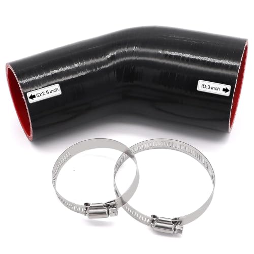 Image of 45 Degree 2-1 /2 to 3 inch(63-76mm) Silicone Reducer Coupler Hose, 4-Ply Reinforced Wall Thickness 5mm, Length 4inch(102mm) with 2PCS Clamps for Turbo /Intercooler /Intake /Exhaust Piping