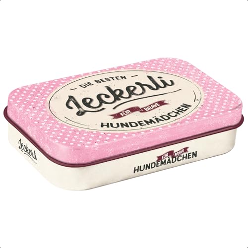 Nostalgic-Art Retro Leckerlidose, 6 x 9,5 x 2 cm, PfotenSchild – Leckerli Hundemädchen – Geschenk-Idee für Hunde-Besitzer, Original Lizenzprodukt (OLP), Hundeleckerli-Dose, Vintage Design