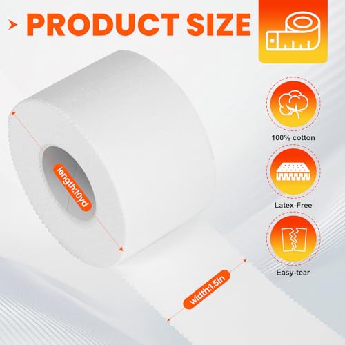 Image of 64 Pack Athletic Tape, White Sports Tape for Wrist Ankle Protection, Sports Tape Athletic No Sticky Residue, Easy to Tear Gymnastics Tape for Soccer, Football, Training Supplies (1.5 inch x 640 Yards)