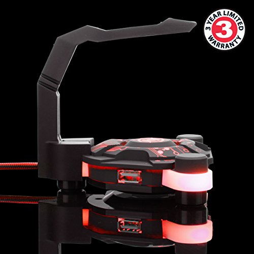 Enhance Pro Gaming Mouse Bungee Cable Holder With 4-Port Usb Hub - Red Led Lighting With Flexible Silicone Arm - Cable Management, Stabilized Design & Improved Accuracy For Competitive Games #TOP5