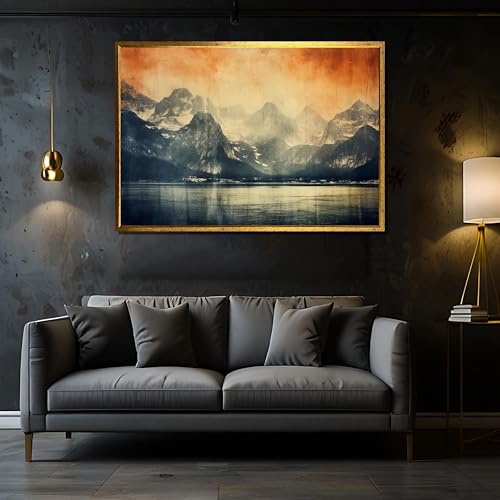 Tableau abstrait paysage montagnard pour salon rustique et serein - 2