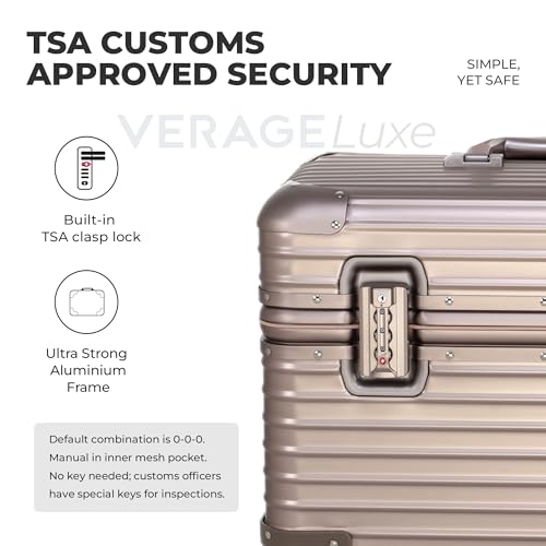 Image of Verage Luxe Aviator 100% Aluminum Hardside Spinner Luggage with Multi-Directional Wheels and Telescoping Handle (Titanium Gold)