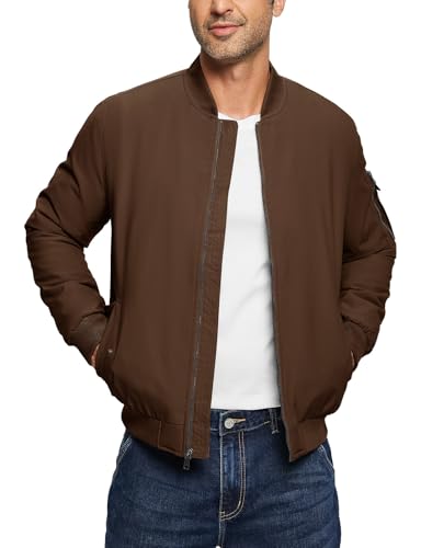 Image of TBMPOY Men's Winter Bomber Jacket Fall Casual Windbreaker Softshell Jackets | Quilted full zip coats, 5 pockets, water resistant, warm, windproof, stand-up collar, for outdoor, hiking, work, business