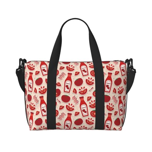 Laptop Tote Bag for Women Work - Cute Tomato Ketchup Overnight Weekender Bags for Women Travel, Gym Bag for Women Men, Carry On Shoulder Weekender Gym Bag for Travel, Yoga