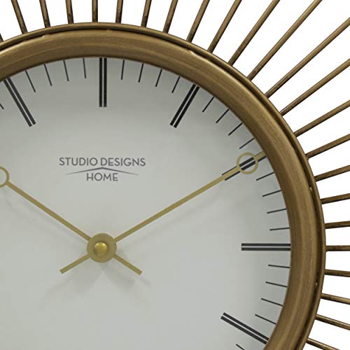 Studio Designs Home Mod 30 Inch Retro Starburst Metal Wall Clock Large With Hour And Minute Markers Quartz Movement, Golden Brass (73019) #TOP2