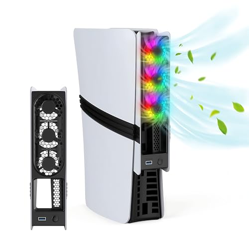 Image of Cooling Fan for PlayStation 5 (Slim /Pro, Disc & Digital) - Ultra-Quiet 3-Speed, USB 3.0 Pass-Through, Dynamic RGB - Black