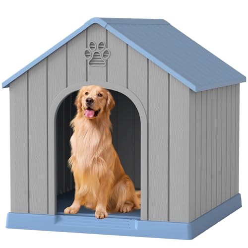 Indoor-Outdoor Large Dog House for Medium to Large Dogs, Durable Plastic Doghouse – Waterproof Design, Air Vents & Elevated Floor, Simple to Clean and Assemble (Blue2, 36.2''L×38''W×38''H)