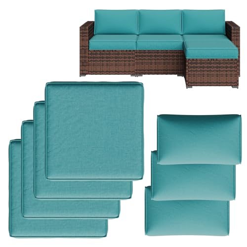 Breezestival Replacement Cushions for Outdoor Furniture 7-Piece Outdoor Cushions for Patio Furniture Deep Seat Waterproof & Fade Resistant Couch Cushion for 4-Seat Patio Conversation Sets Sky Blue