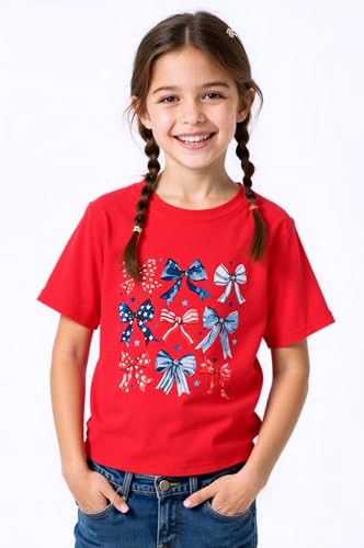 Toddler Girl 4th of July Outfit American Flag Bow Print T-Shirt Top Independence Day Clothes3