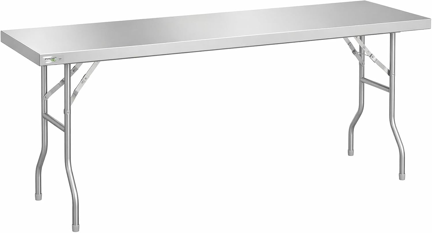 Stainless Steel Folding Work Table, 24x72 Inch, 18-Gauge Type 430, NSF Listed, Open Base Design, Silver