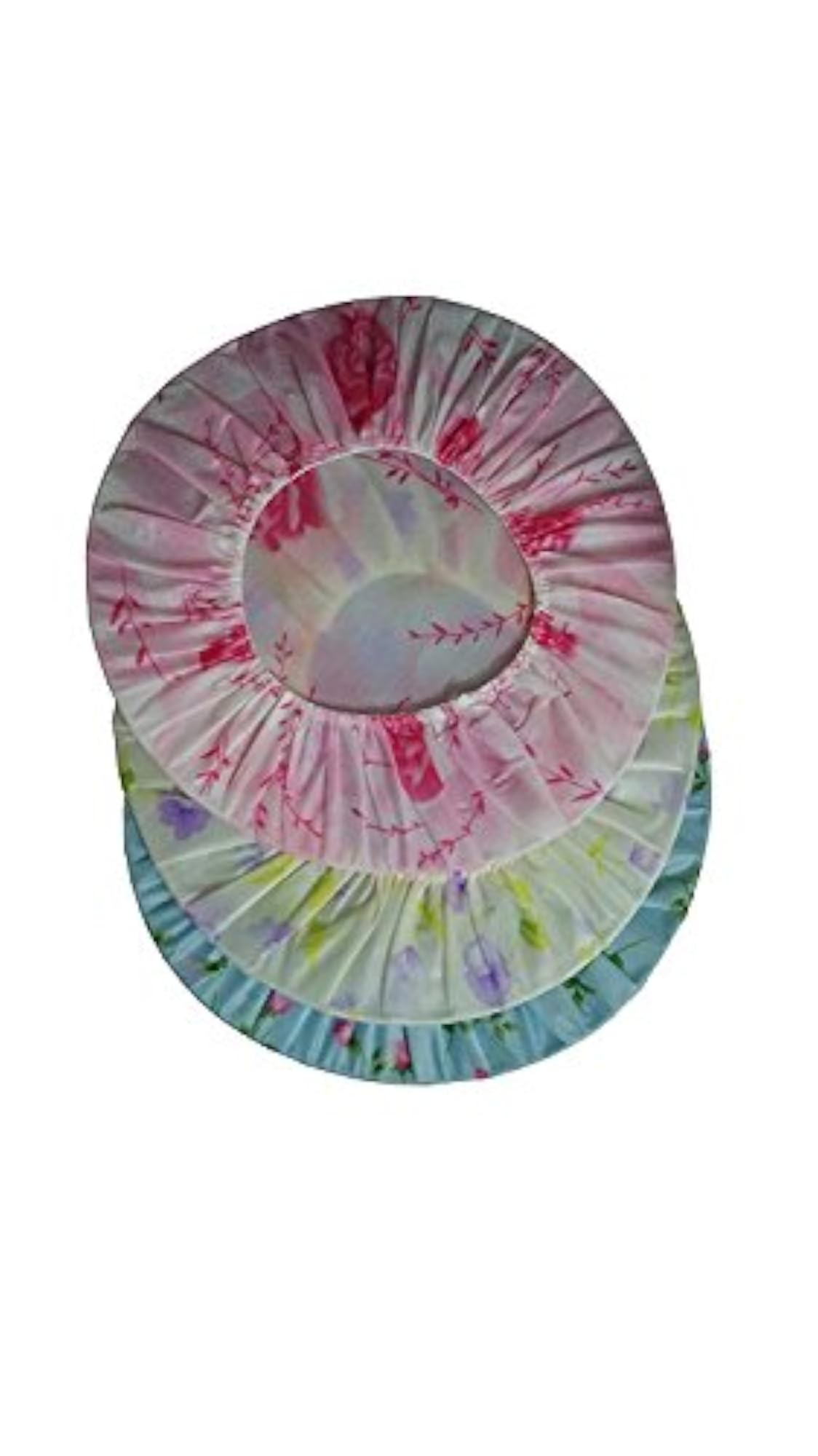 3Pc Reusable Printed Shower Cap Set with Elastic Band