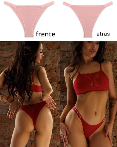 Miniatura 5 de FINETOO Pack de 6 Calzoncillos brasileños para Mujer, algodón, Ropa Interior para Mujer, Brasil, Deporte, Hipster, Sexy, Pantalones, Multipack S-XL, A-6, S…