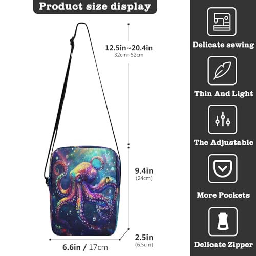 Crossbody Bag Colorful Octopus Messenger Bag for Women Men Purse Shoulder Bag Satchel Bag with Adjustable Strap 214B87713