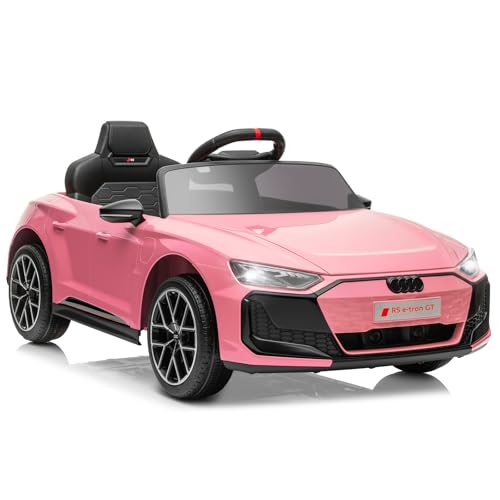 LALAHO Kinder Elektroauto RS E-tron GT 12V Kinderauto mit 2,4 GHz Fernbedienung mit Hupe, LED, Musik, 3-5km/h für Kinder (Rosa)