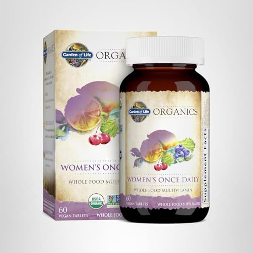 Garden of Life Organics Multivitamin for Women – Women’s Once Daily Multi – Whole Food Multi with Iron, Biotin, Vegan Organic Womens Multivitamin for Health, Energy Hair Skin and Nails, 60 Tablets