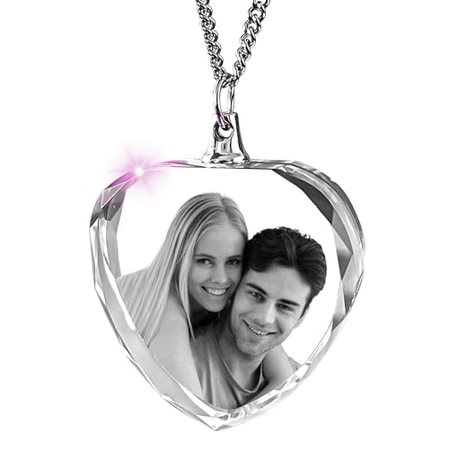 Custom 3D Crystal Photo Necklace, Personalized Laser Etched Picture, Great Customized Valentines Day Gifts for Her, Women, Wife, Men, Great Gifts for Anniversary, Birthday, Couple Keepsake