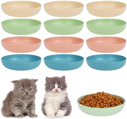 Fuyamp 12 Pcs Cat Food Bowl Set 5.7 Inch Colorful Cat Dishes Kitten Food Bowl Whisker Fatigue Cat Bowl for Indoor Cats Wheat Straw Cat Dishes for Food and Water