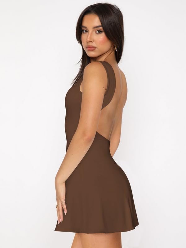 Vestido Mujer Sexy sin Espalda Mini Vestidos Verano sin Mangas Cuello Barco Vestido Ajustado de Fiesta Elegante Bodycon Vestidos Corto para Cóctel Noche Club Casual Streetwear