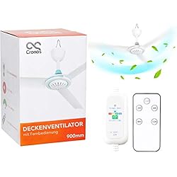 Ventilador Techo 90 Cm Cronos Ventilador de techo + mando a distancia, diámetro: 90 cm, panel de control, ahorro de energía, alta eficiencia, ventilador de 3 hojas