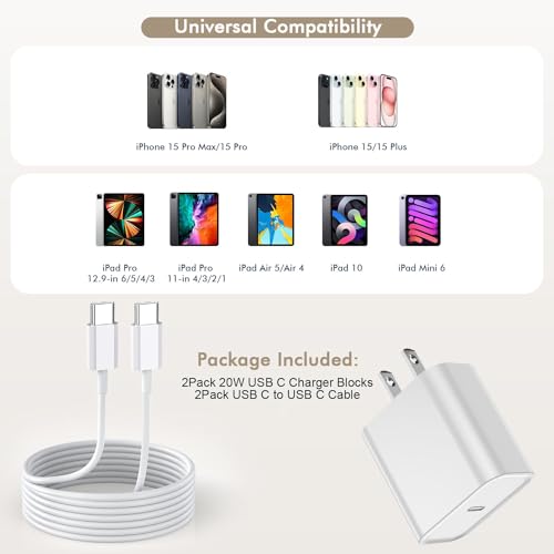 Image of Fast Charging for iPhone 16 15 Charger,2Pack 20W PD Fast iPhone 16 15 Charger with USB C to USB C Charging Cable Cord 3FT for iPhone 16 /16 Pro /16 Pro Max /15 /15 Plus /15 Pro /15 Pro Max,iPad Pro /Air /Mini
