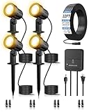 ZZXX All-in-One LED Landscape Lighting Kit, 4-Pack Low Voltage Landscape Lights with Transformer 32FT Wire and Connectors, 2700K Waterproof Outside Spotlights for Yard Garden Tree Pathway House