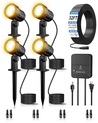 ZZXX All-in-One Low Voltage Landscape Lighting Kit, 4-Pack LED Landscape Lights with Transformer...