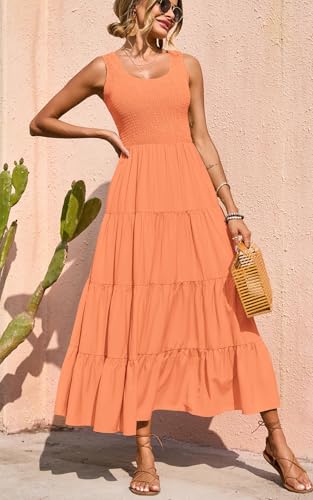 Image of PRETTYGARDEN Women's 2026 Casual Loose Plain Maxi Sundress Smocked Tank Dress Sleeveless Summer Beach Tiered Long Dresses